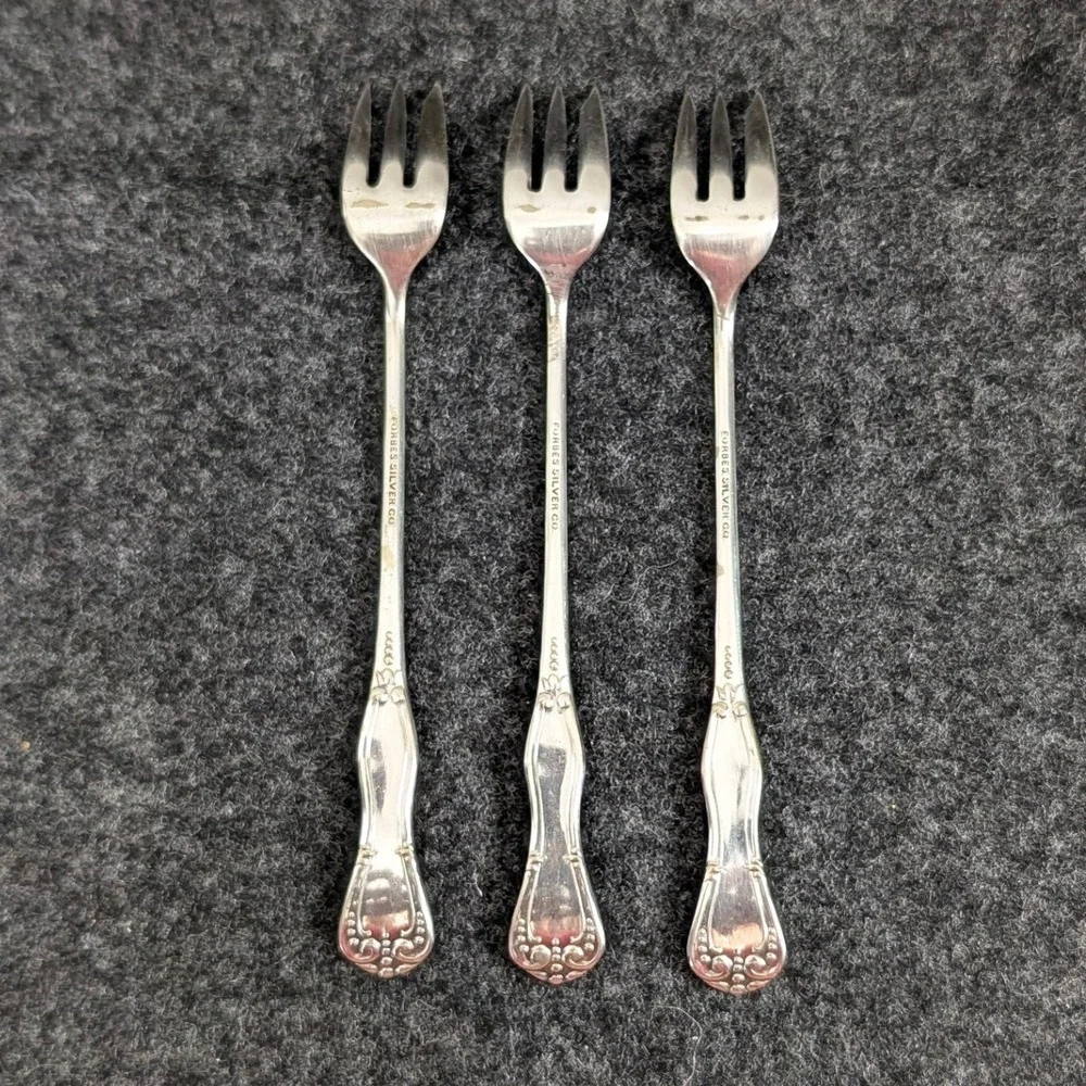 Forbes Silver Co Clovis Silverplate Cocktail Forks Vintage Floral 6 In Set of 3